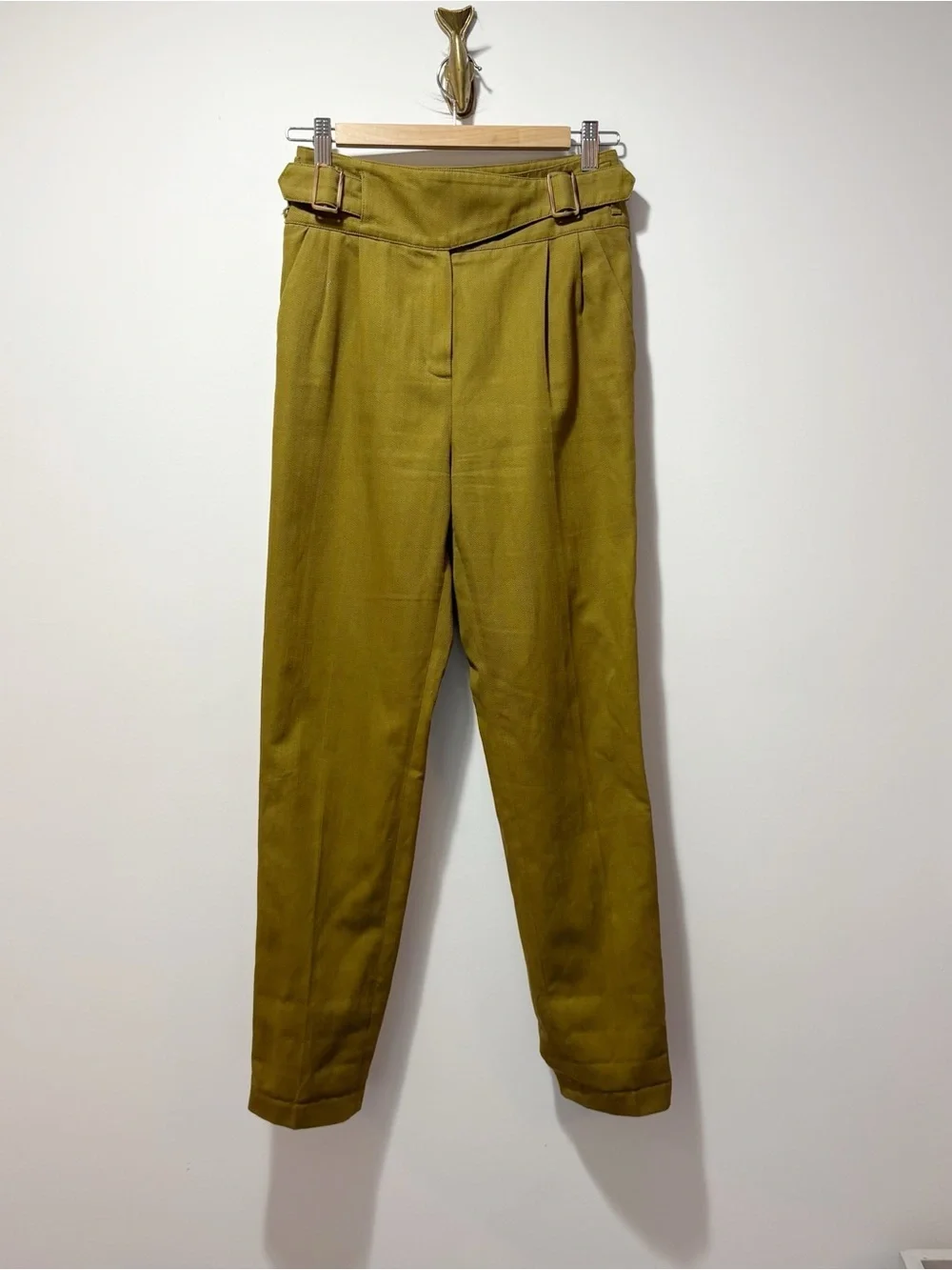 Sezane Francky Trousers Blend Cotton Linen Blend Size 2 Olive Green Carrot Cut